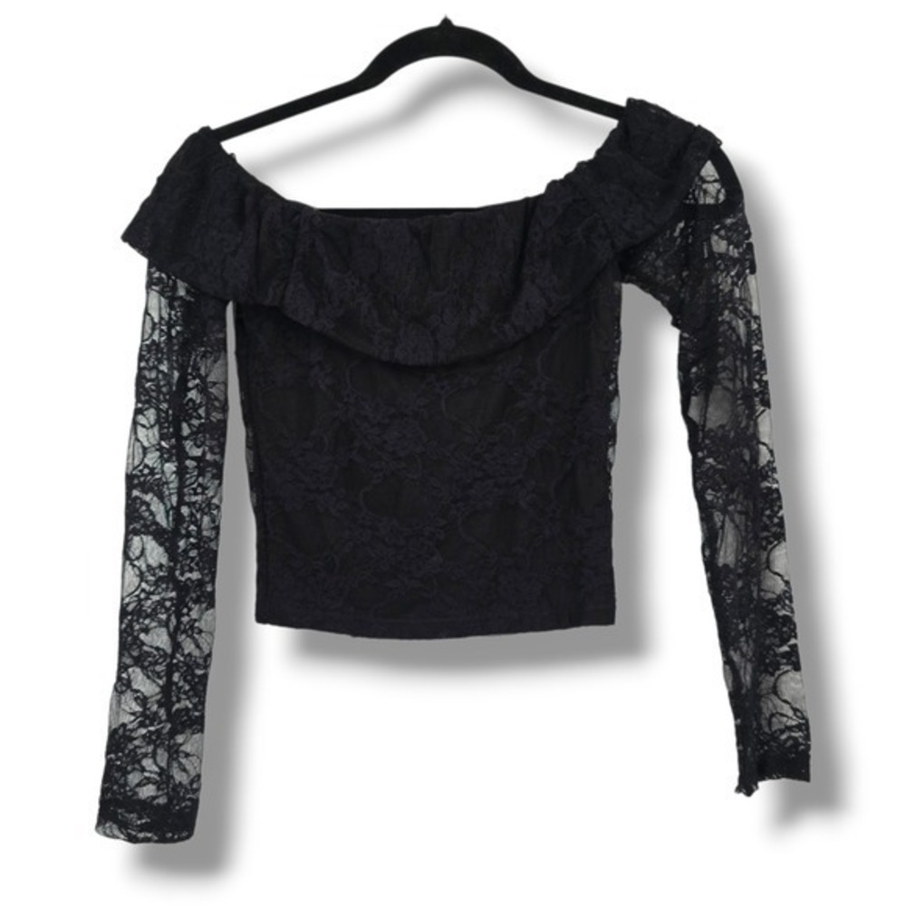 Urban Episode Black Lace Off Shoulder Long Sleeve Crop Top Size‎ XS Goth Y2k